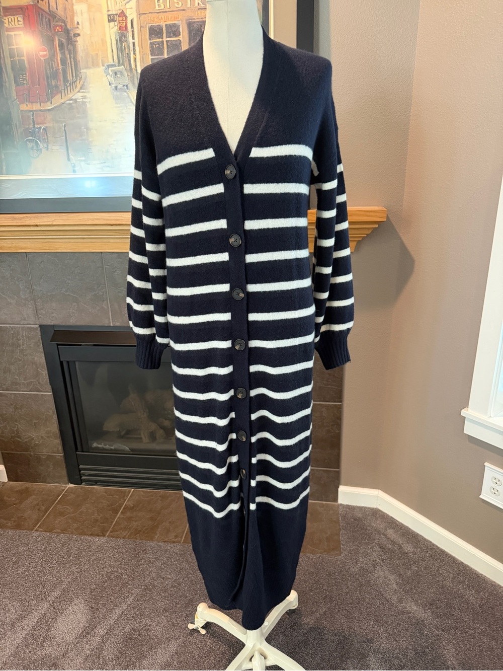NWT Loft Navy and White Striped Long Cardigan Dress